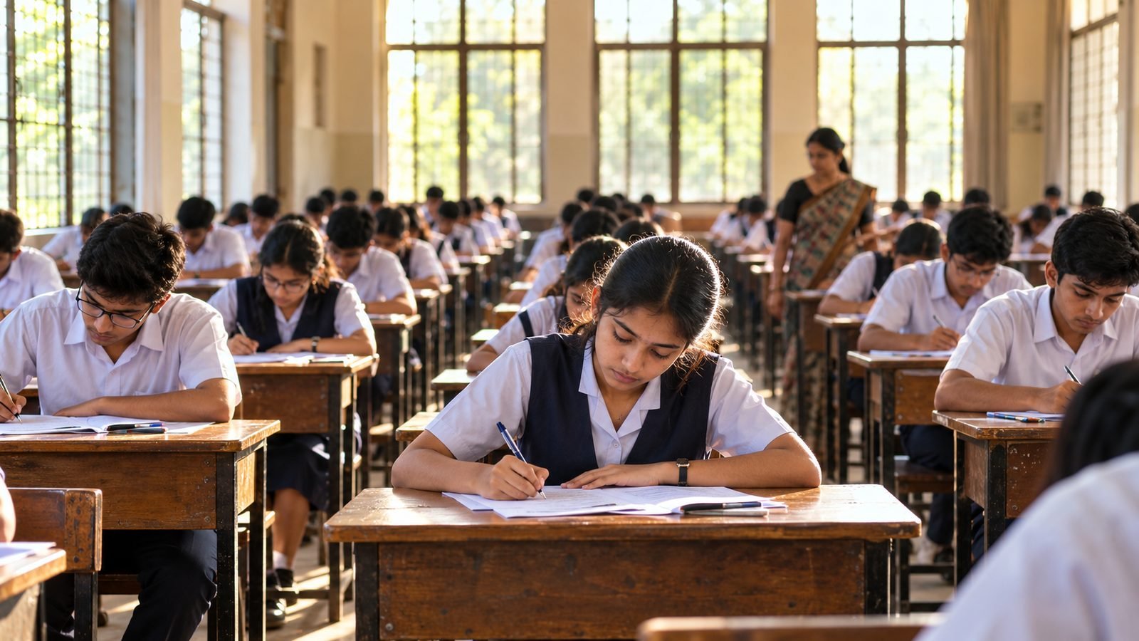 Karnataka SSLC and II PUC exams 2027: students writing a board exam in a Bengaluru exam hall