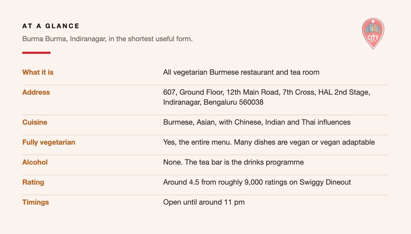 Burma Burma, Indiranagar: the key details at a glance