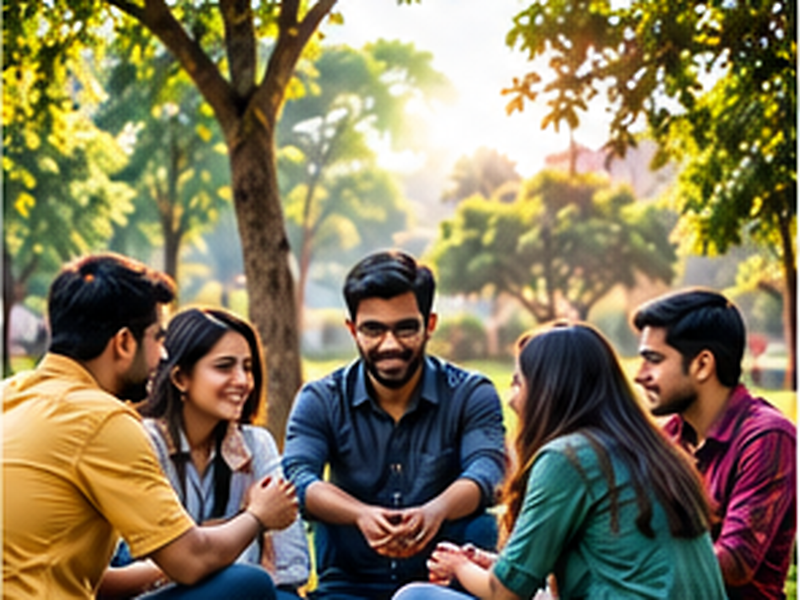 Friends talking in a Bengaluru park